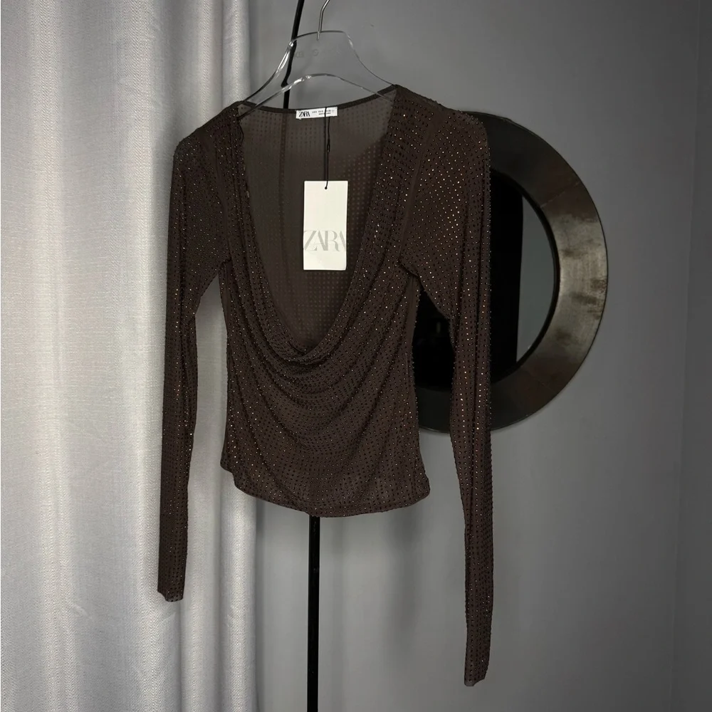 Zara Black Sheer Long Sleeve Blouse - Picture 6 of 9